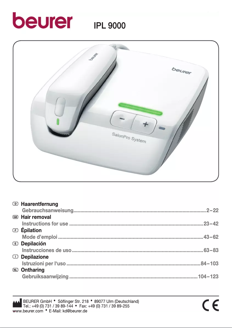 Imagen de la primera página del manual del dispositivo SalonPro System IPL 9000