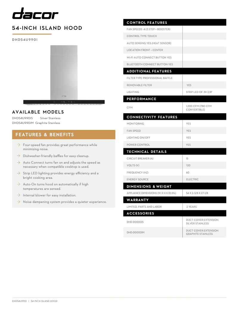 Página 1 del manual Ficha técnica Dacor DHD54U990IM