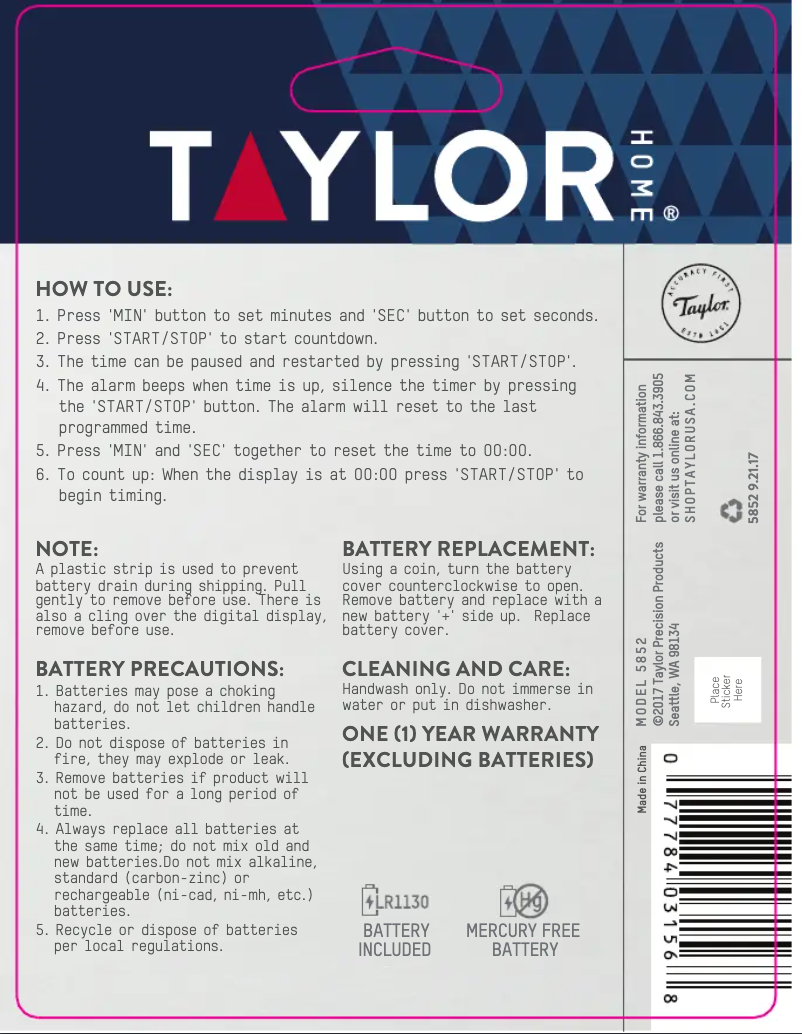 Imagen de la primera página del manual del dispositivo 5852