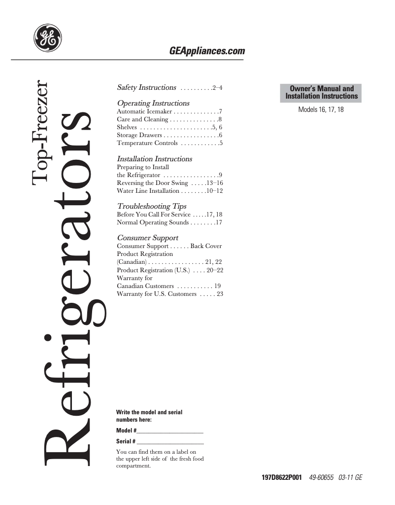 Página 1 del manual Manual de usuario GE GTH17BBCRCC