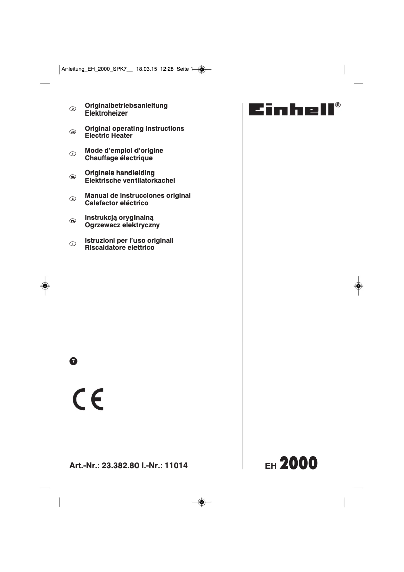 Página 1 del manual Manual de instrucciones Einhell EH 2000