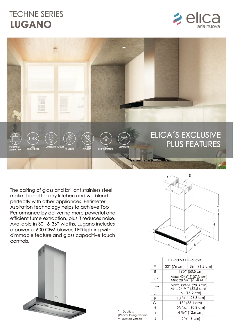 Página 1 del manual Ficha técnica Elica Lugano ELG636S3