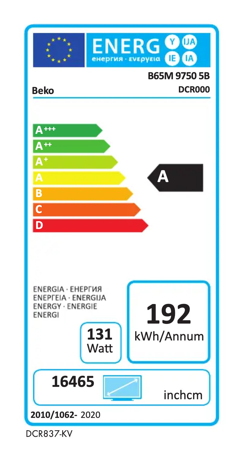 Página 1 del manual Etiqueta energética Beko B65M 9750 5B