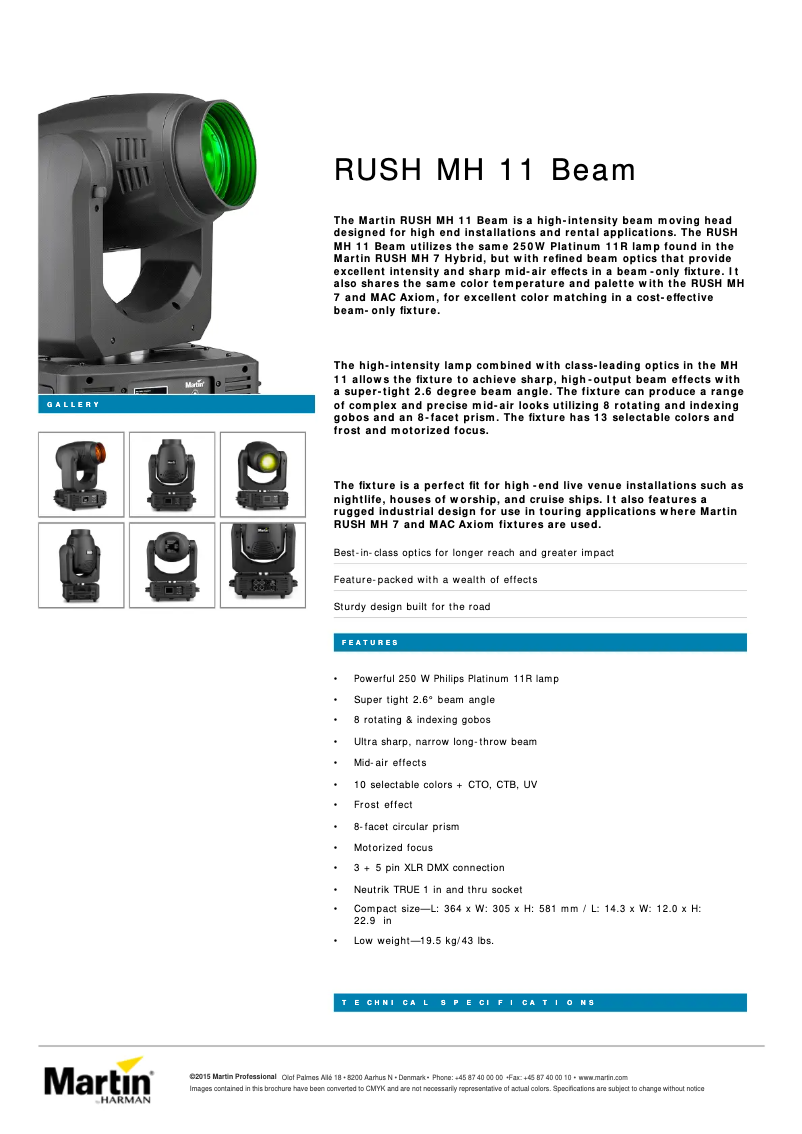 Página 1 del manual Ficha técnica Martin RUSH MH 11 Beam