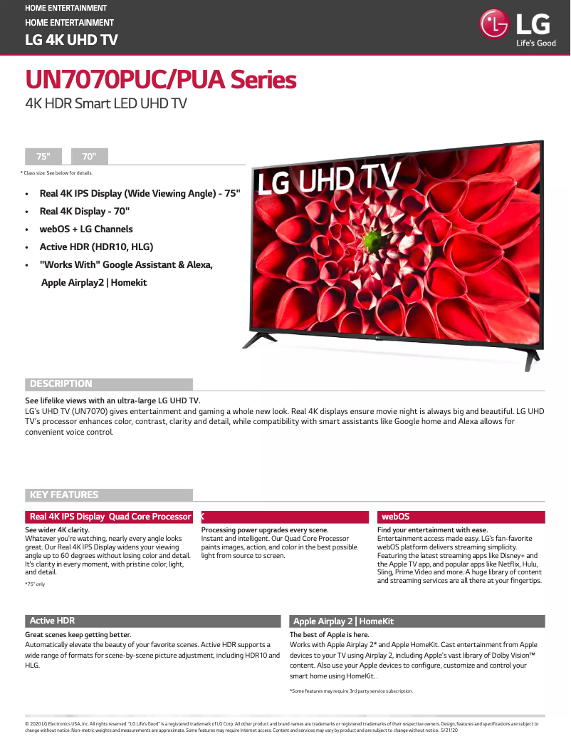 Imagen de la primera página del manual del dispositivo 75UN7070PUC