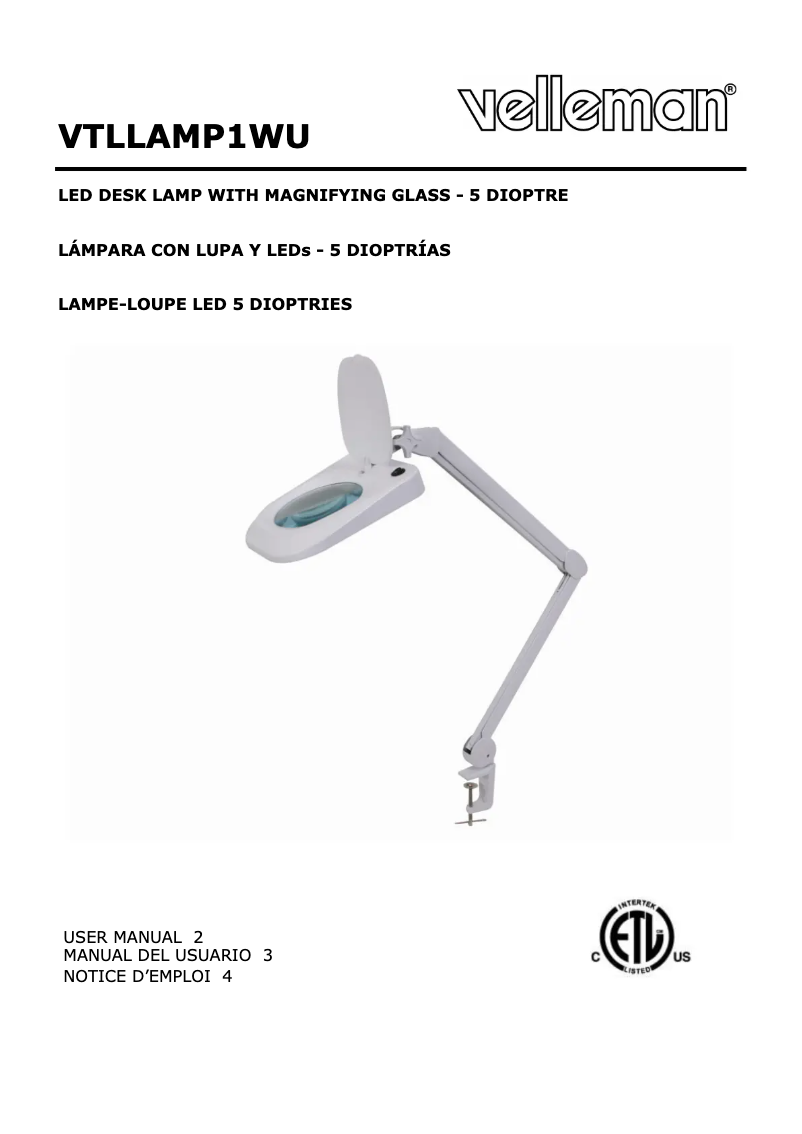 Imagen de la primera página del manual del dispositivo VTLLAMP1WU