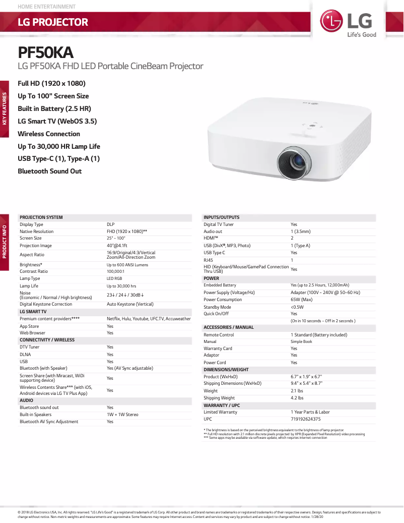 Imagen de la primera página del manual del dispositivo PF50KA