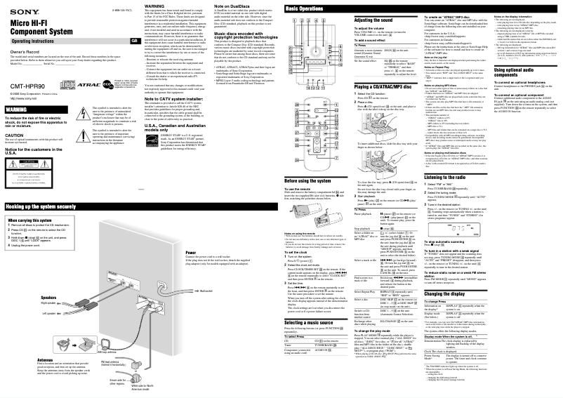 Página 1 del manual Manual de usuario Sony CMT-HPR90