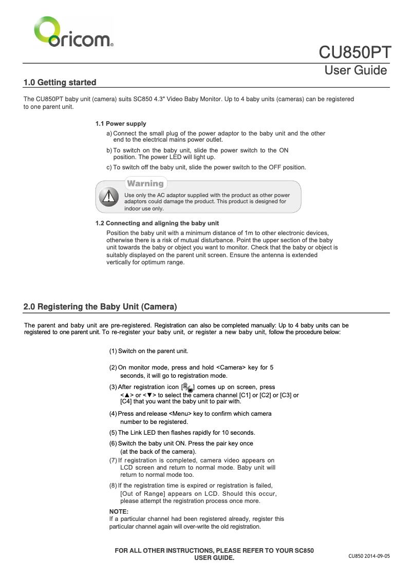 Imagen de la primera página del manual del dispositivo CU850