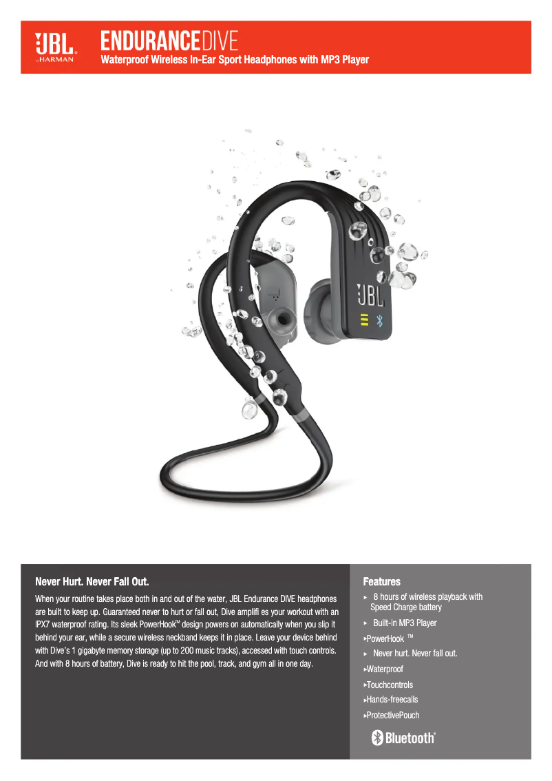 Página 1 del manual Ficha técnica JBL Endurance Dive