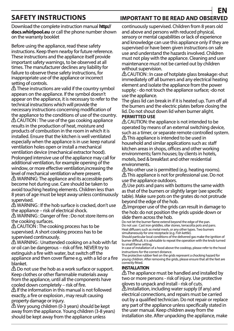 Página 1 del manual Manual de usuario Whirlpool GOWL 758/NB