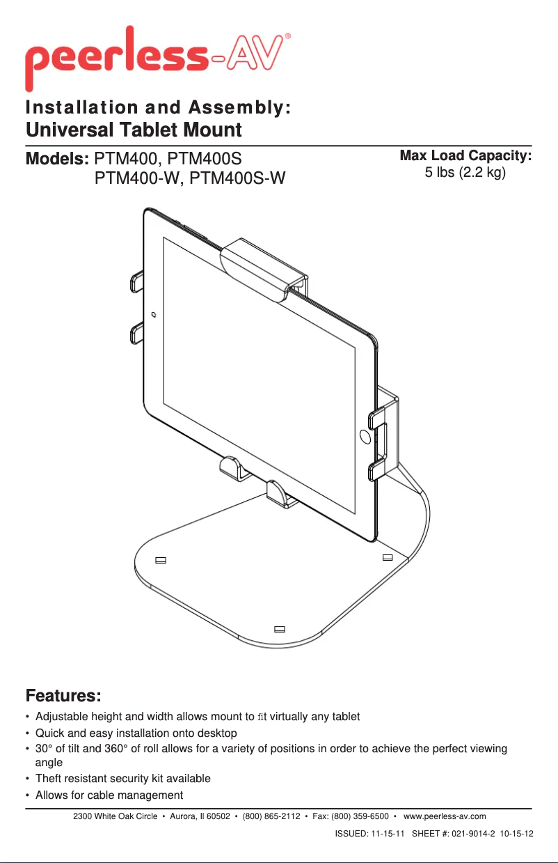 Página 1 del manual Manual de usuario Peerless-AV PTM400S