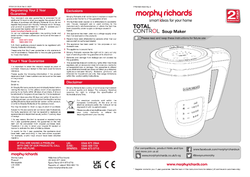 Página 1 del manual Manual de usuario Morphy Richards Total Control 501020