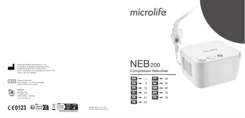 Imagen de la primera página del manual del dispositivo NEB 200