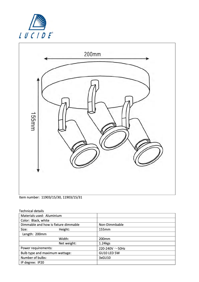 Página 1 del manual Manual de usuario Lucide Jaster 11903/15/31