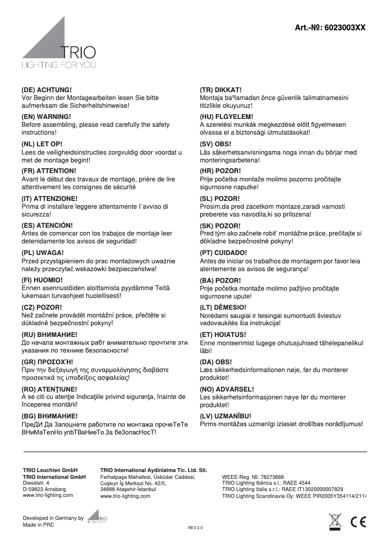 Página nº 1 - Manual de usuario Trio Lighting Moony 602300301