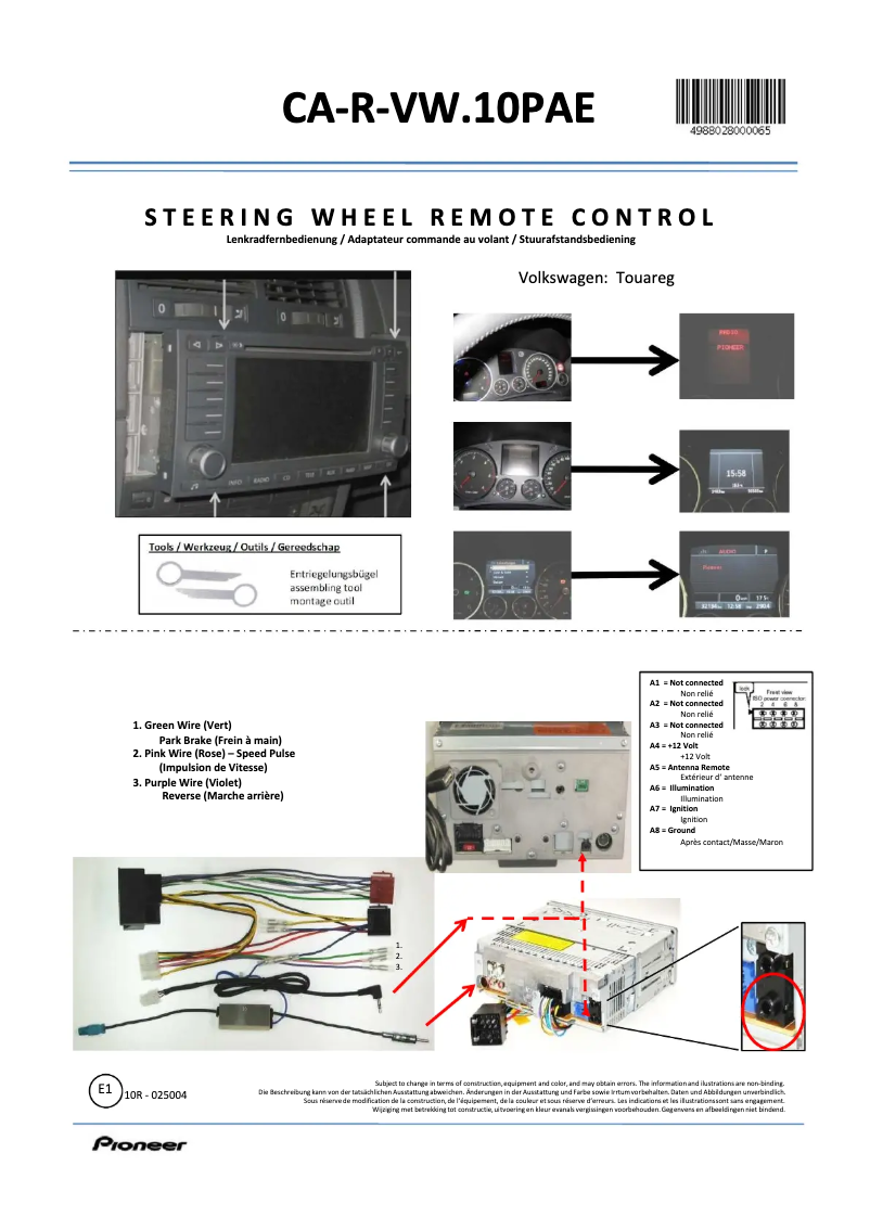 Página 1 del manual Manual de usuario Pioneer CA-R-VW.10PAE