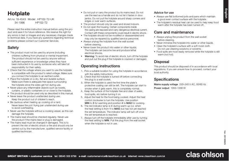 Página 1 del manual Manual de usuario Clas Ohlson HP102-T2