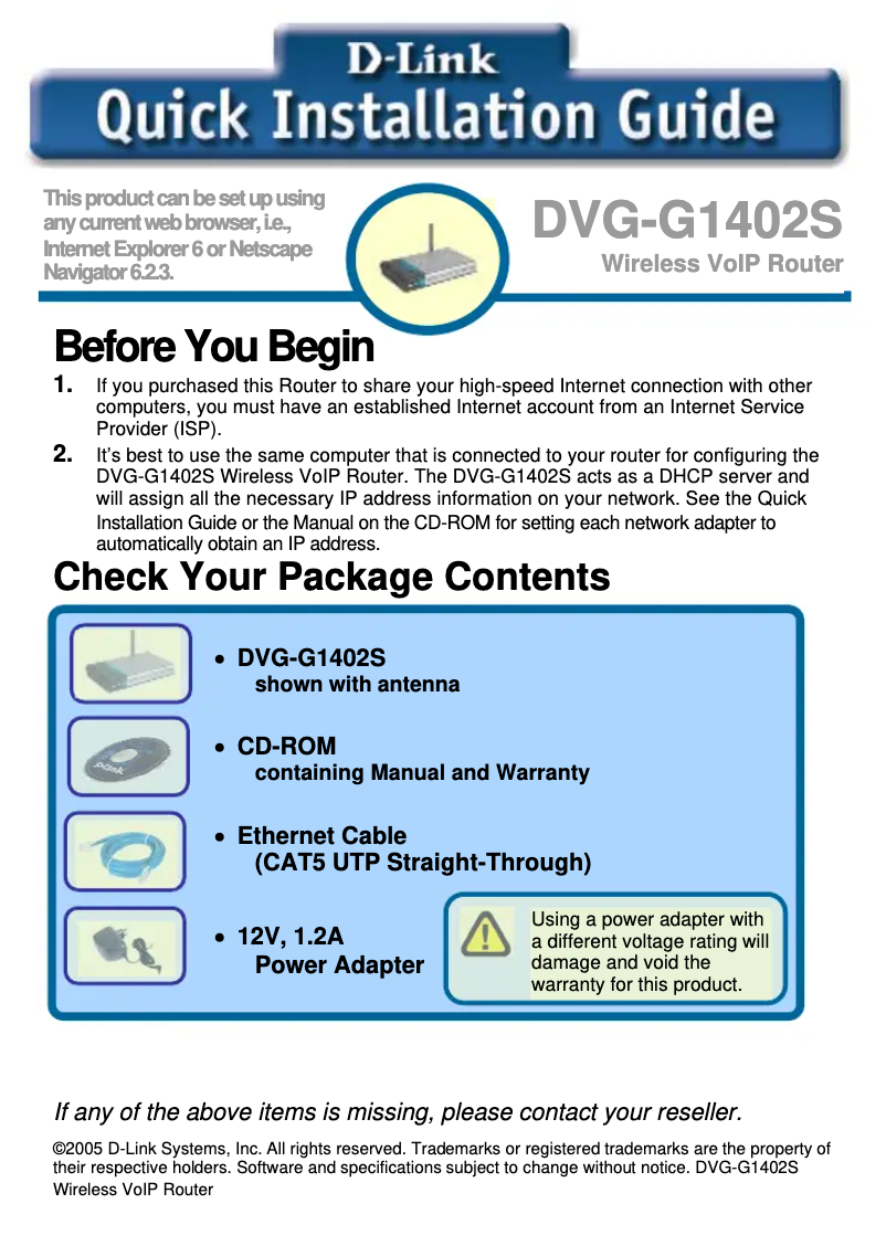 Imagen de la primera página del manual del dispositivo DVG-G1402S