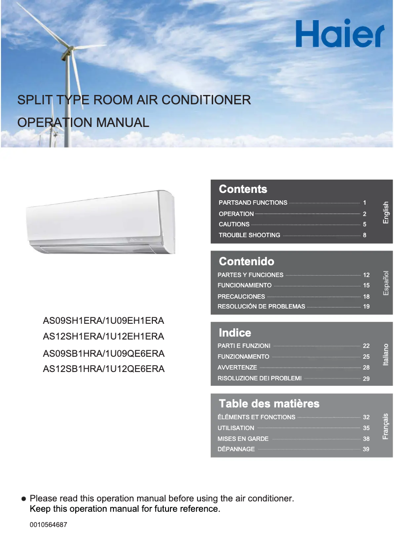 Imagen de la primera página del manual del dispositivo AS09SB1HRA
