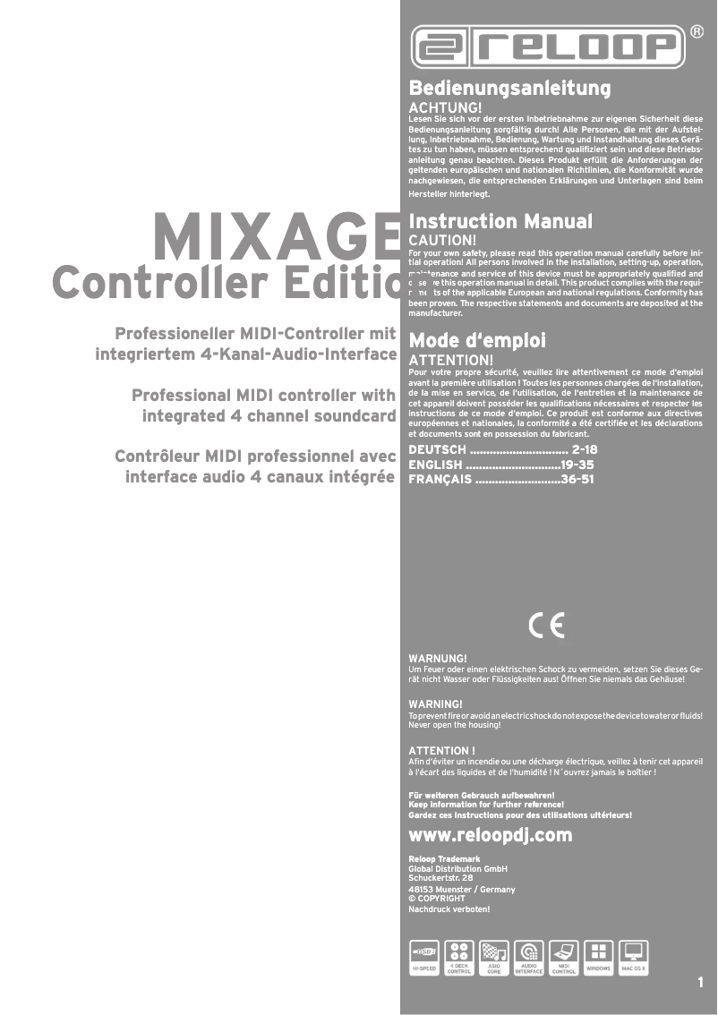 Imagen de la primera página del manual del dispositivo Mixage Controller Edition