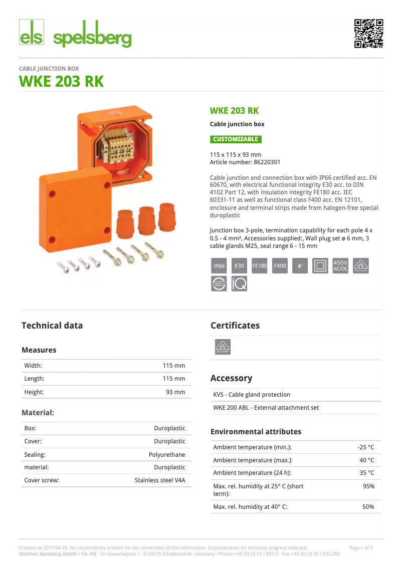 Página 1 del manual Manual de usuario Spelsberg WKE 203 RK