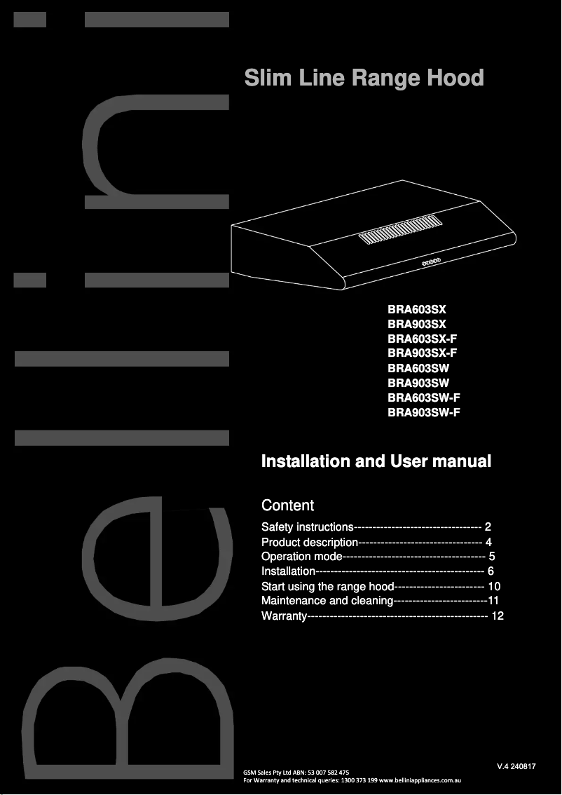 Página 1 del manual Manual de usuario Bellini BRA603SW-F