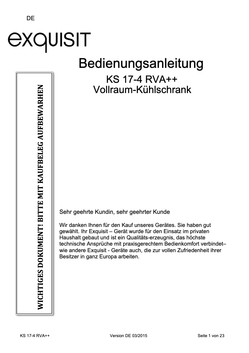 Página 1 del manual Manual de instrucciones Exquisit KS 17-4 RVA++