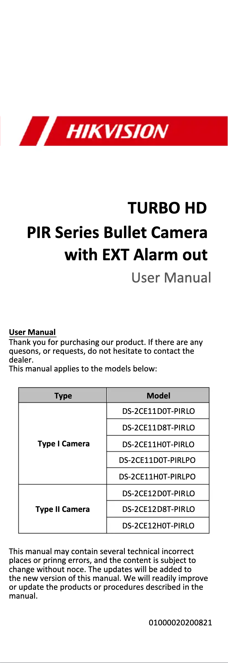 Imagen de la primera página del manual del dispositivo DS-2CE12H0T-PIRLO