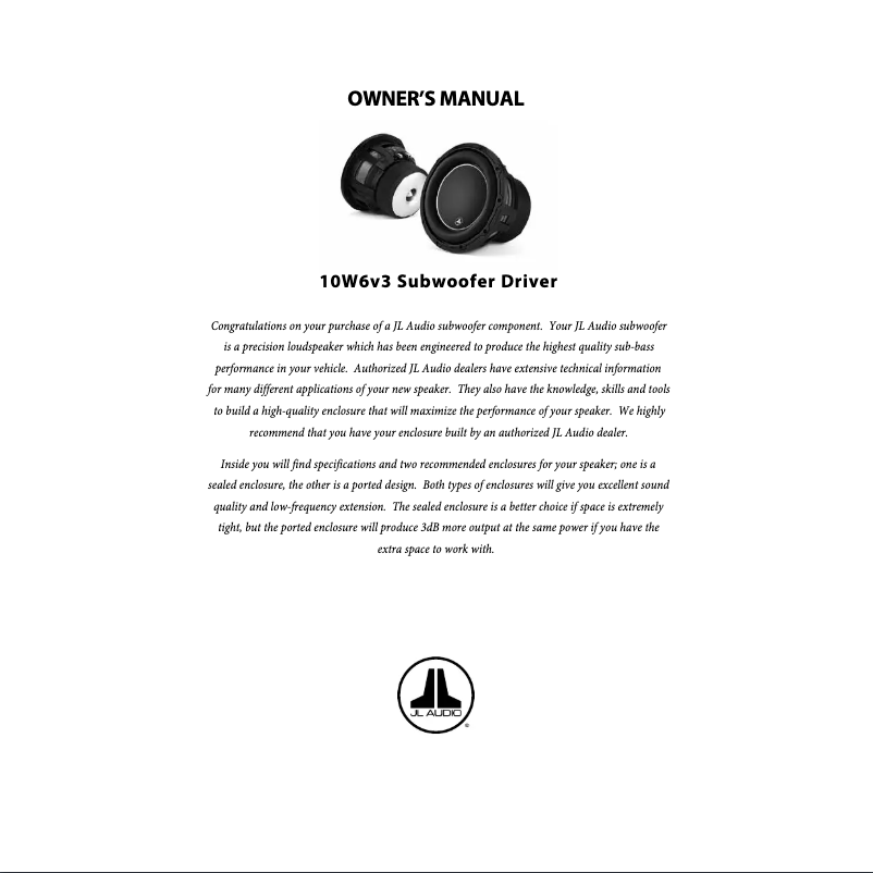 Página nº 1 - Manual de usuario JL Audio 10W6v3
