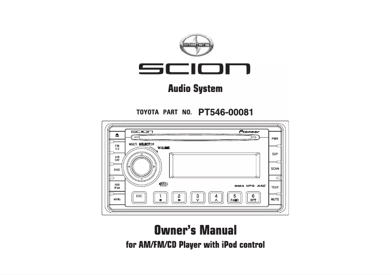 Página 1 del manual Manual de usuario Scion Audio System PT546-00081