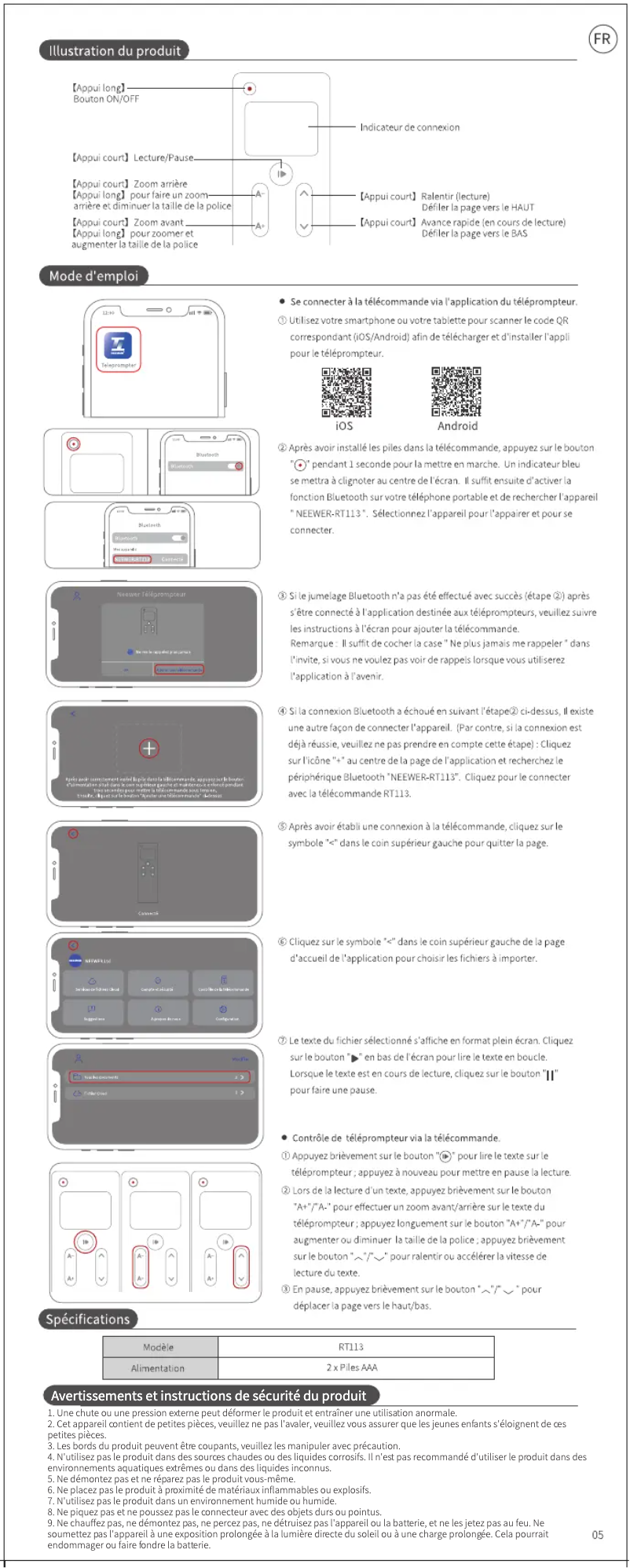 Imagen de la primera página del manual del dispositivo RT113