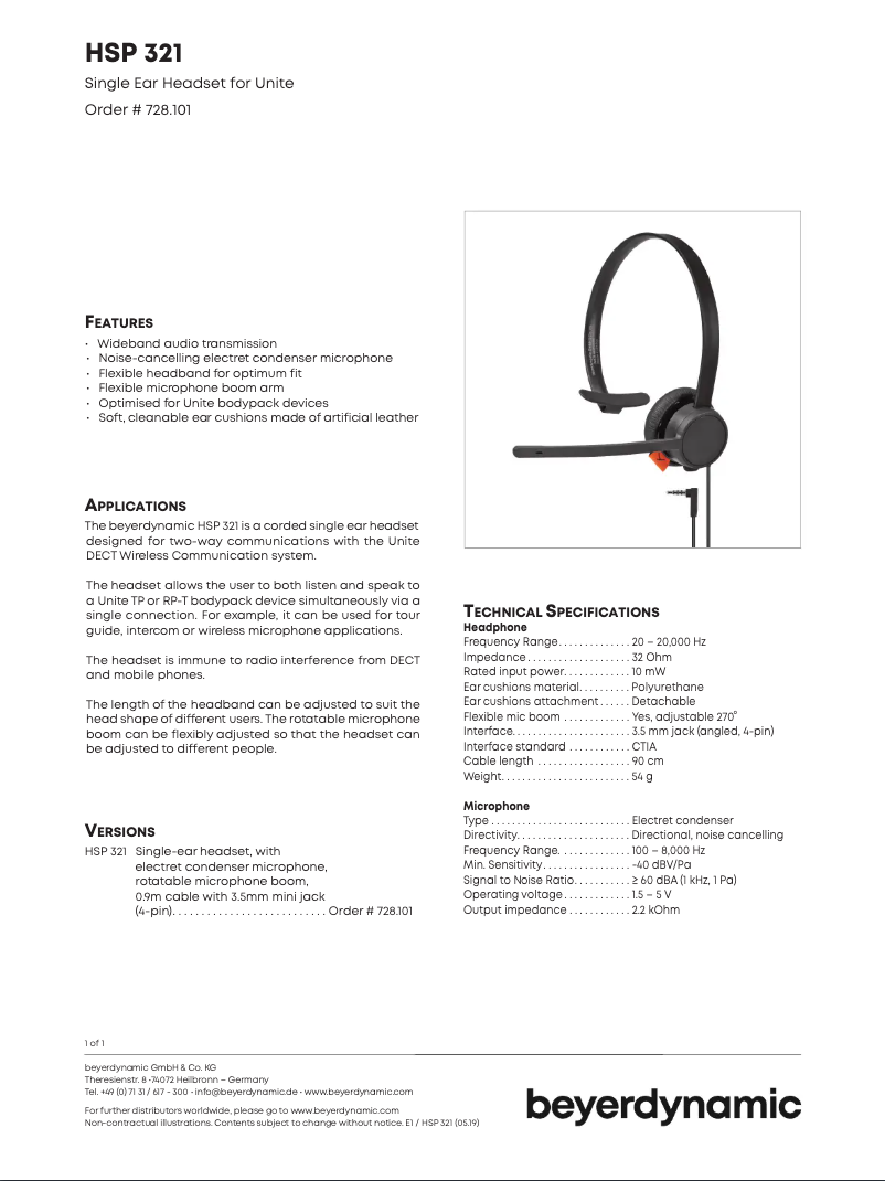 Página 1 del manual Manual de usuario Beyerdynamic HSP 321