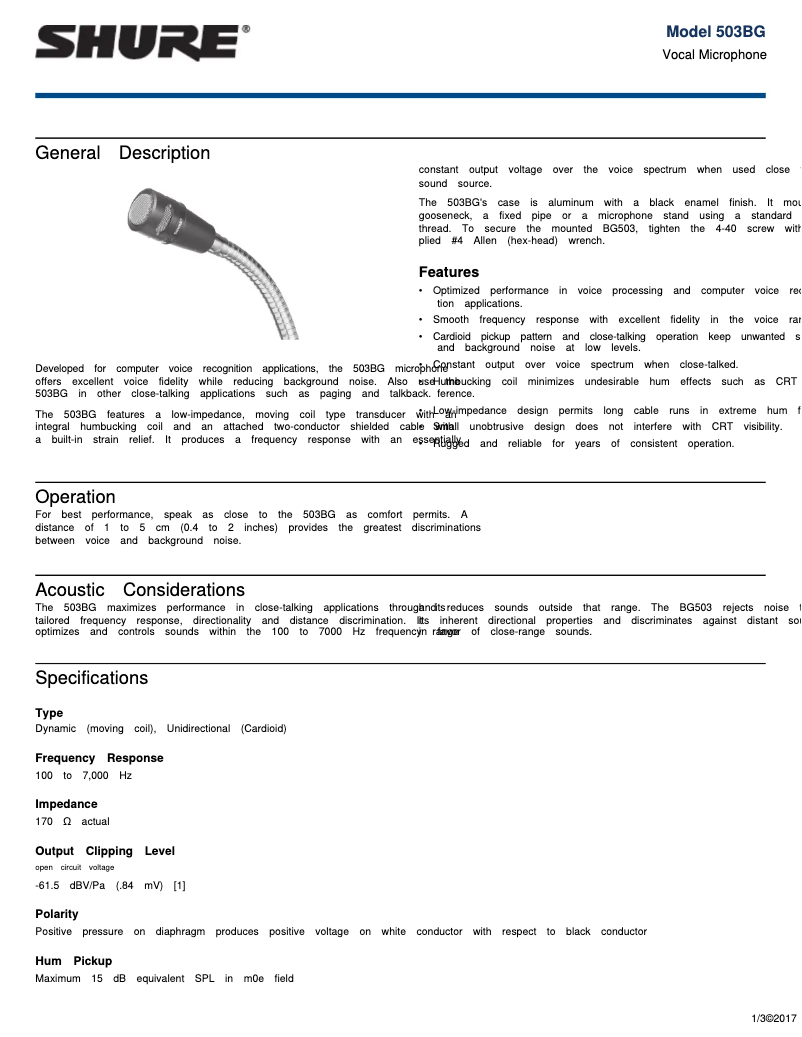 Página 1 del manual Manual de usuario Shure 503BG