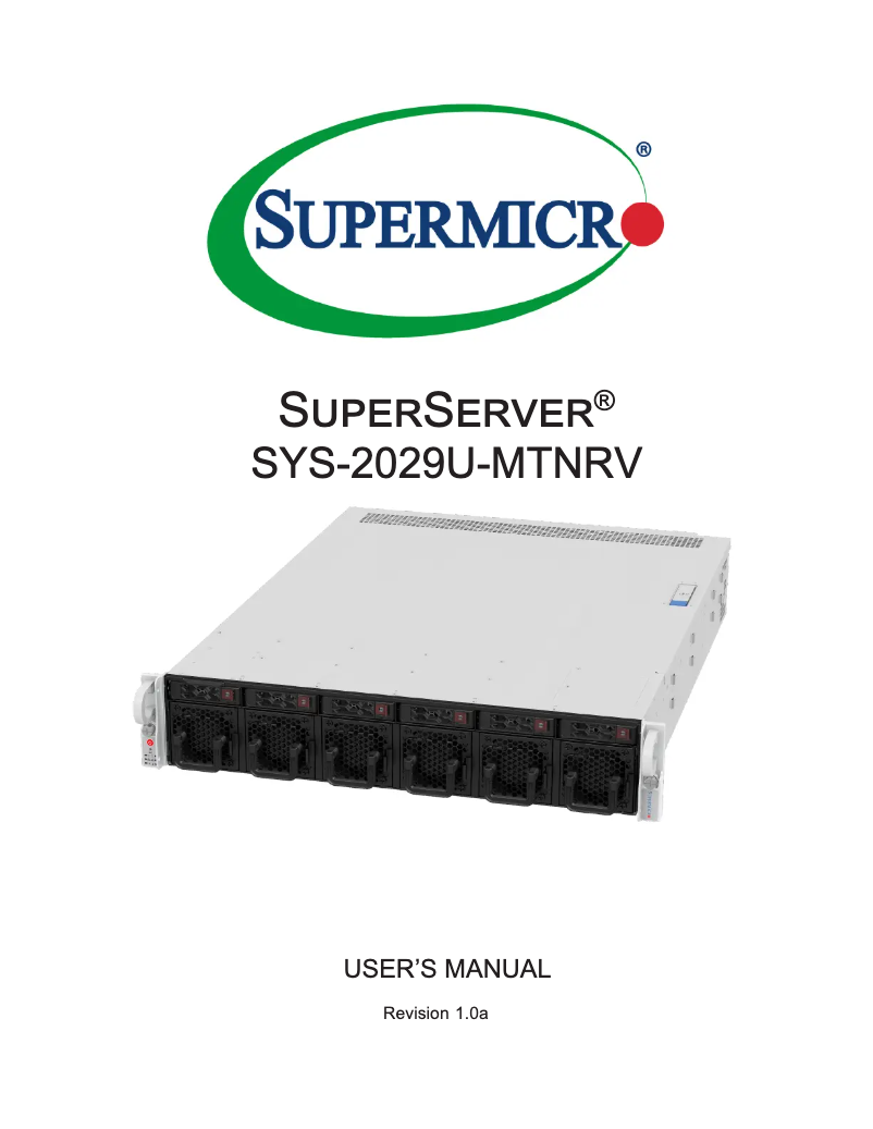 Imagen de la primera página del manual del dispositivo SuperServer 2029U-MTNRV
