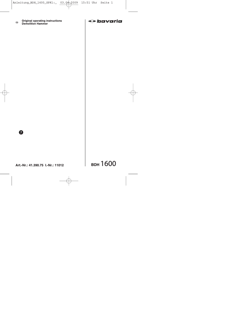 Imagen de la primera página del manual del dispositivo BDH 1600