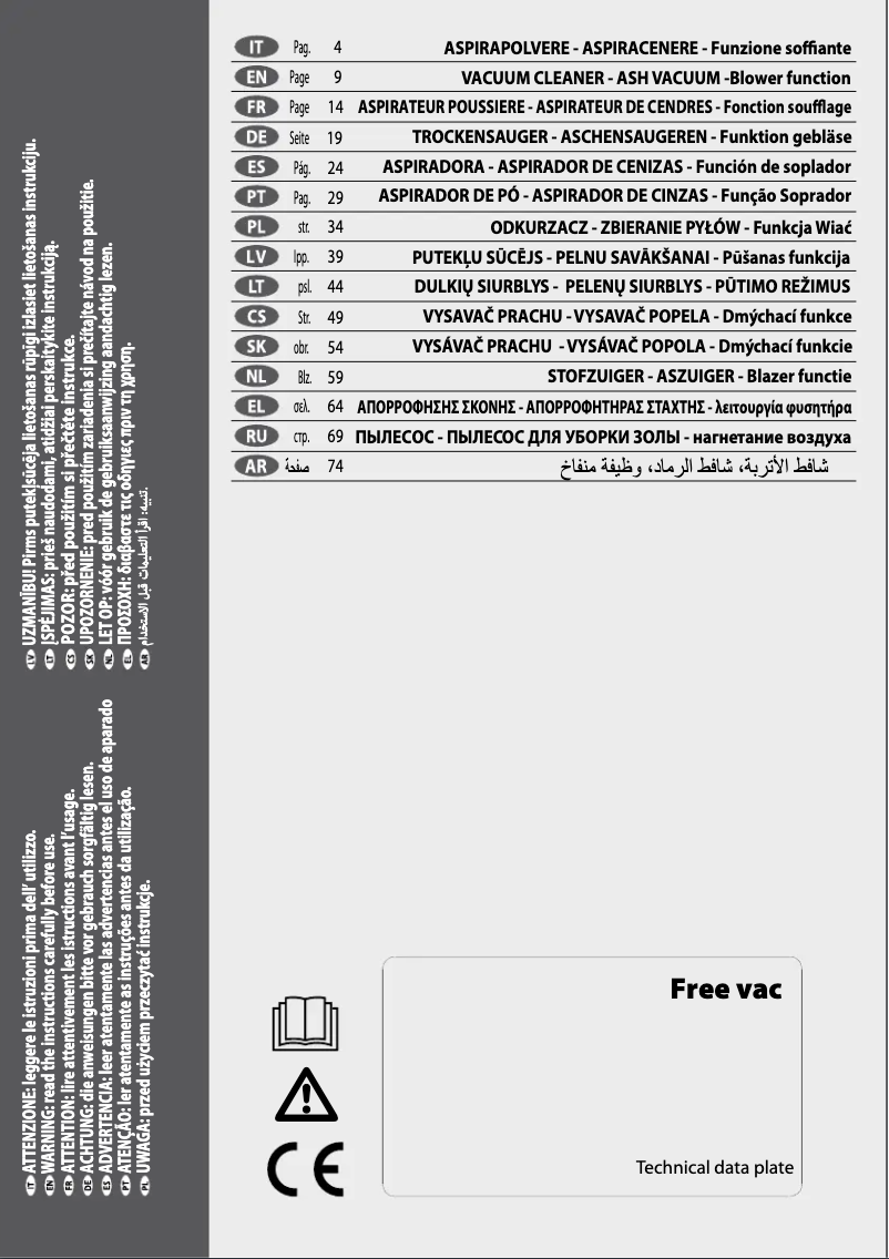 Imagen de la primera página del manual del dispositivo Free Vac 1.0