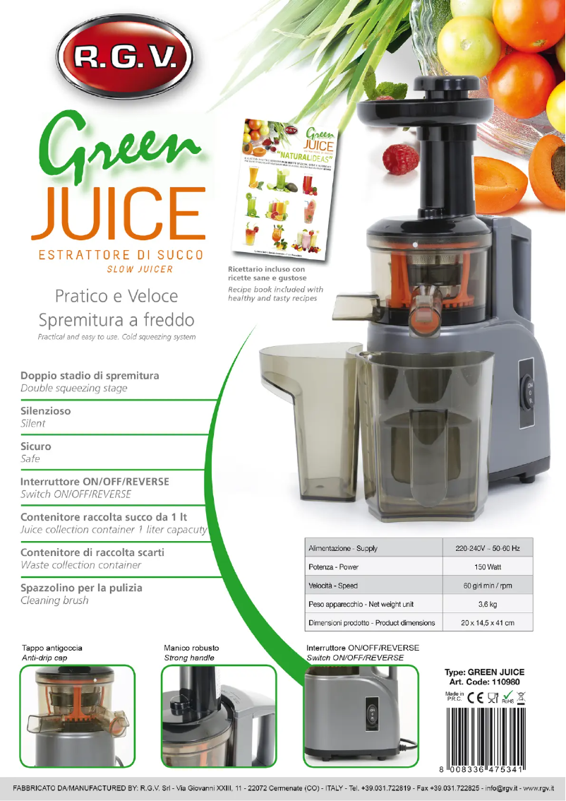 Imagen de la primera página del manual del dispositivo Green Juice