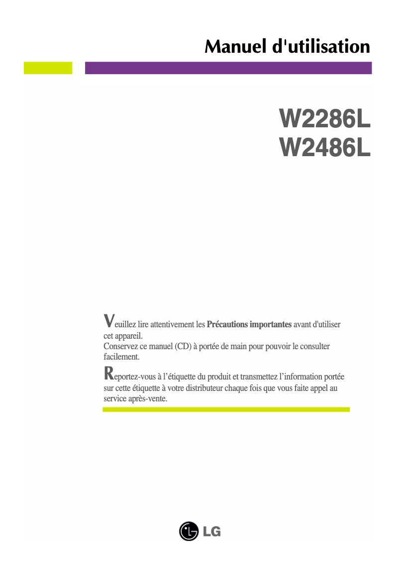 Imagen de la primera página del manual del dispositivo W2486L