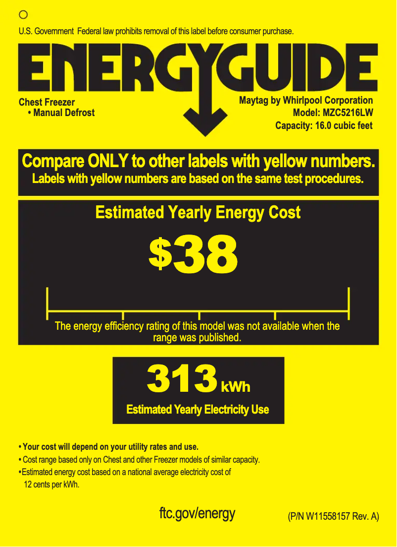 Página 1 del manual Etiqueta energética Maytag MZC5216LW