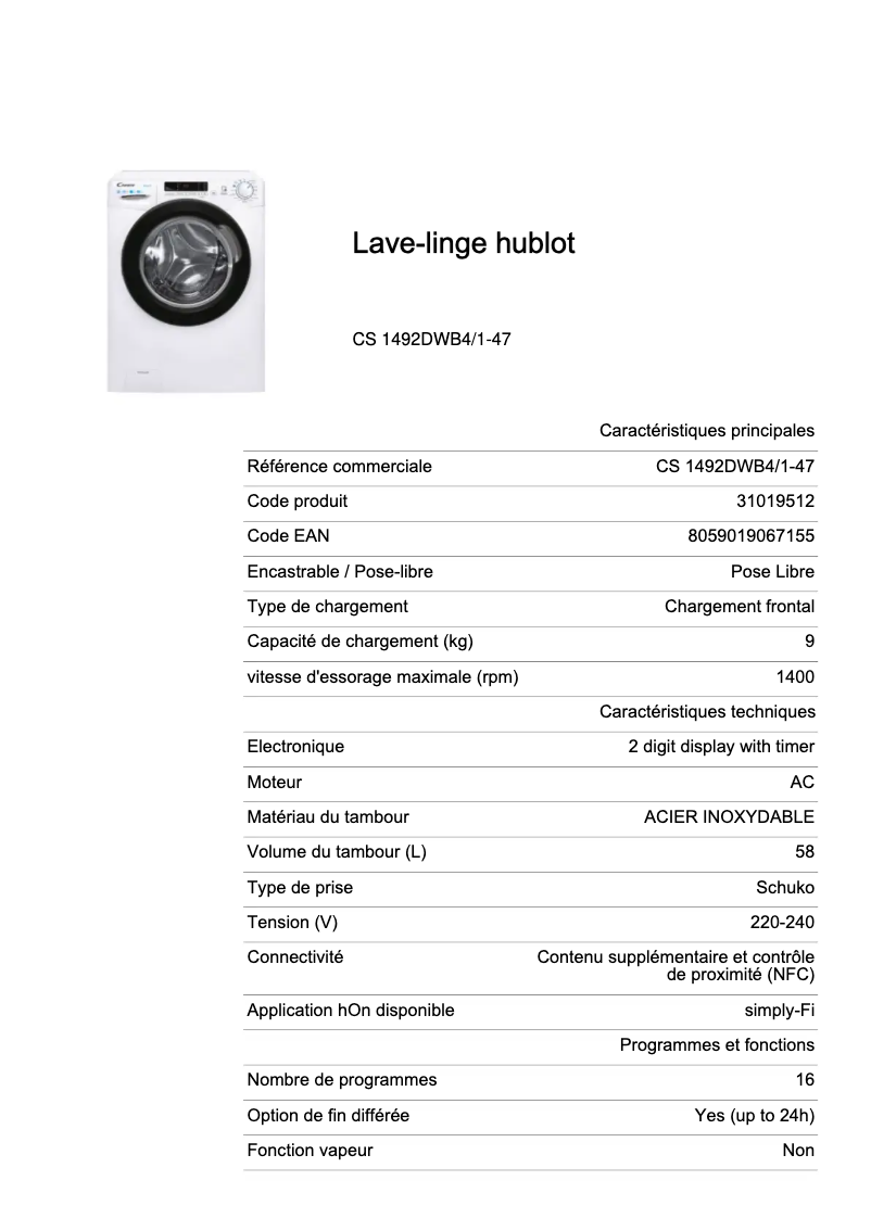 Imagen de la primera página del manual del dispositivo CS 1492DWB4/1-47