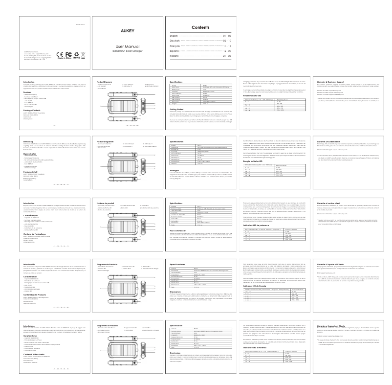 Imagen de la primera página del manual del dispositivo 20000mAh Solar Charger