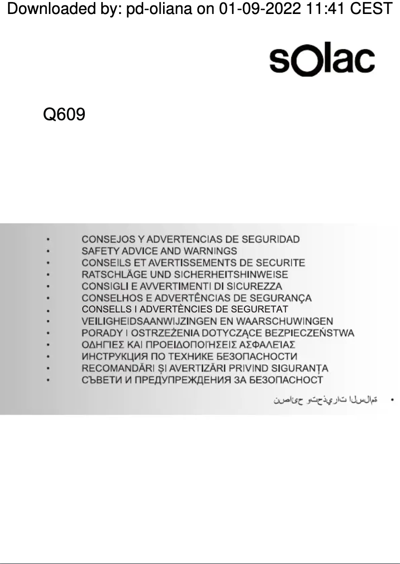 Imagen de la primera página del manual del dispositivo Q609
