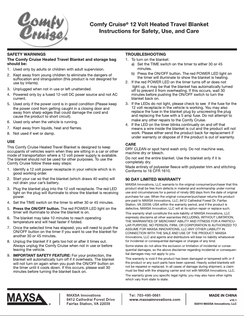 Imagen de la primera página del manual del dispositivo Comfy Cruise 20014