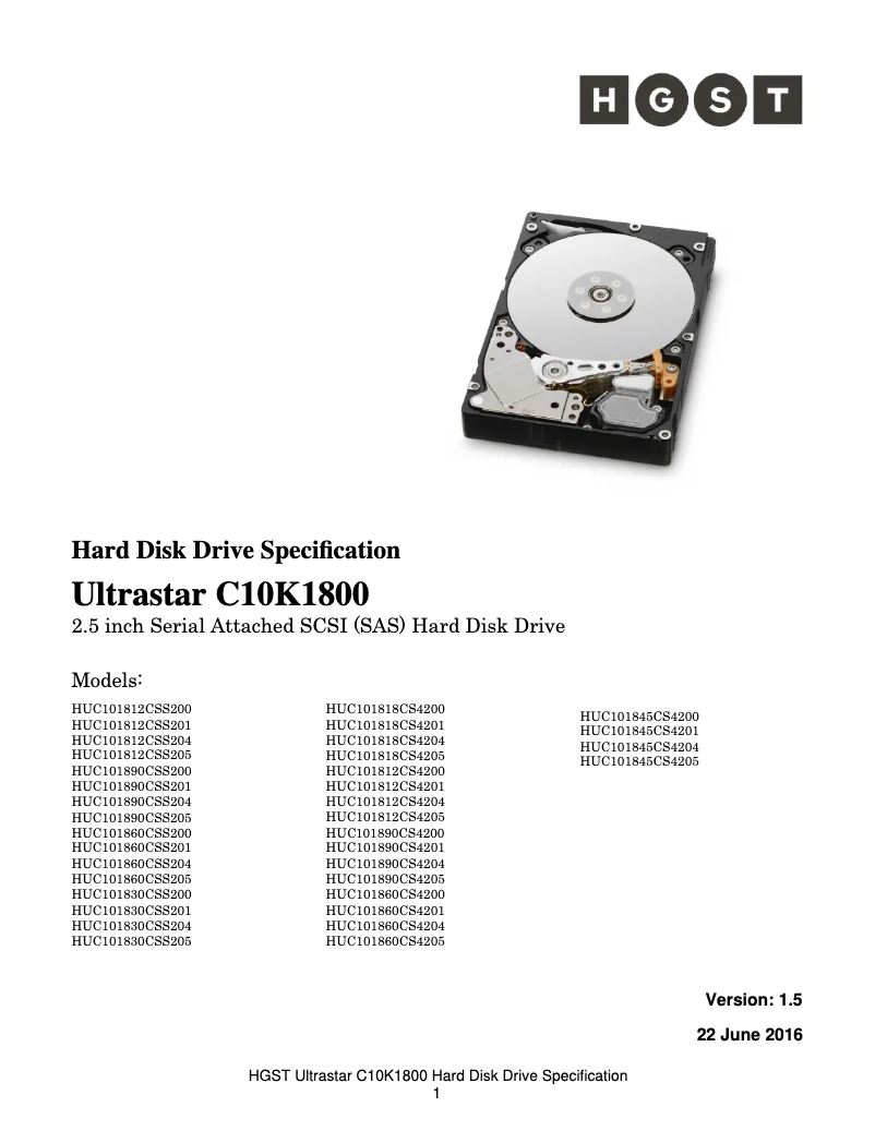 Página 1 del manual Manual de usuario HGST Ultrastar C10K18004