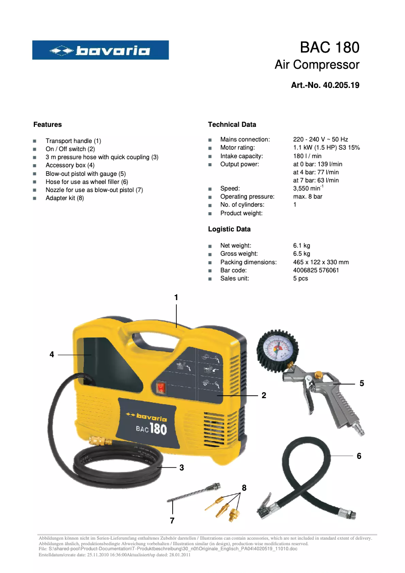 Imagen de la primera página del manual del dispositivo BAC 180