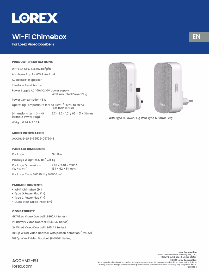 Página nº 1 - Ficha técnica Lorex ACCHM2