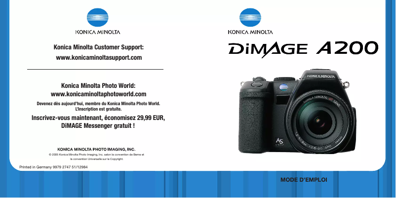 Imagen de la primera página del manual del dispositivo DiMAGE A200