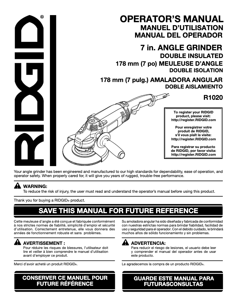 Página 1 del manual Manual de usuario Ridgid R1020