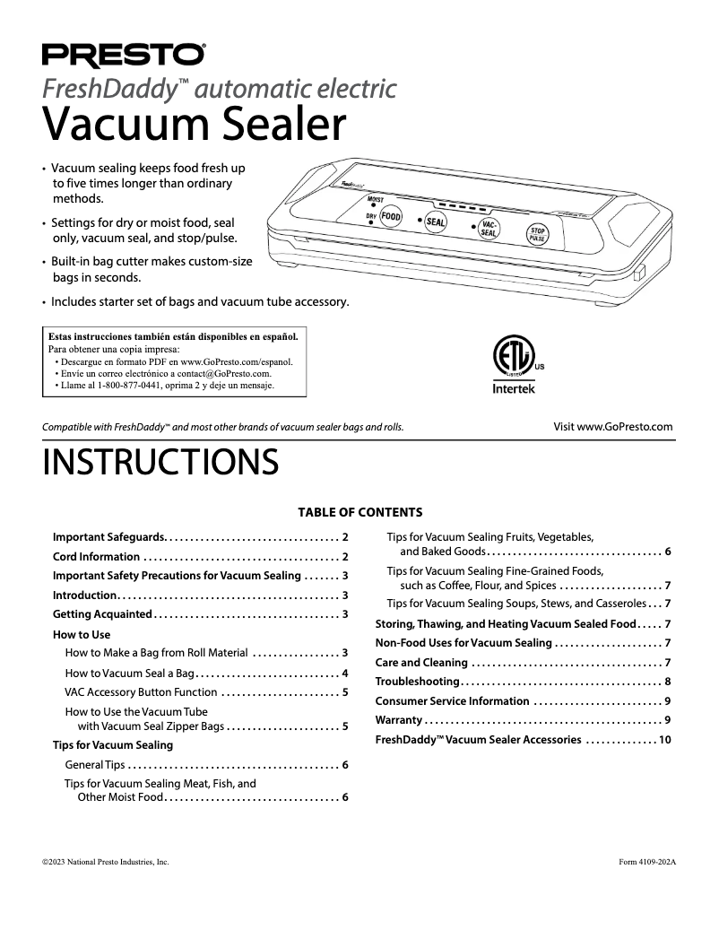 Imagen de la primera página del manual del dispositivo FreshDaddy 05622